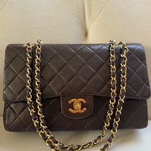 Rare🤎Chanel Classic Double Flap Brown Quilted Lambskin within 24K Gold Plated